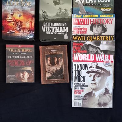 War themed DVD movies with World War 2 historical back issue magazines Aviation - History = Vietnam - Pearl Harbor