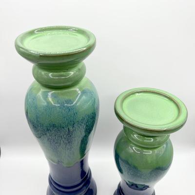 THREE HANDS CORP ~ Pair (2) Glazed Ceramic Candle Holders