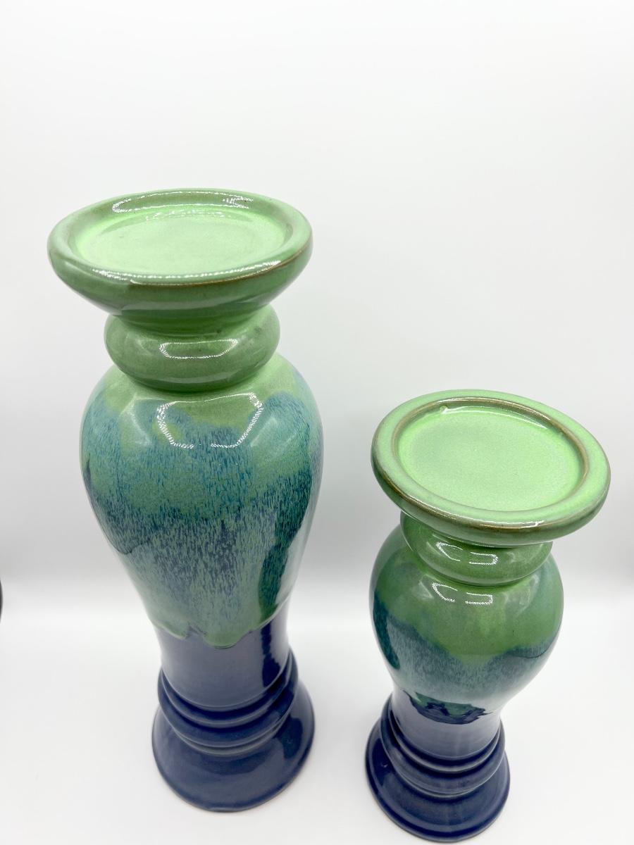 THREE HANDS CORP Pair (2) Glazed Ceramic Candle Holders