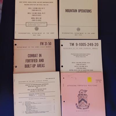 Military issued Army technical Manuals - Combat - Mountain operations - Rifle - Fortified positions - tools lists & more.
