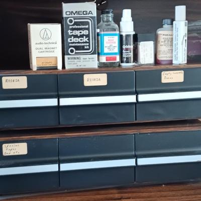 Vintage electronic items - Chemicals - Cassette tapes with organizer - Demagnetizers and more
