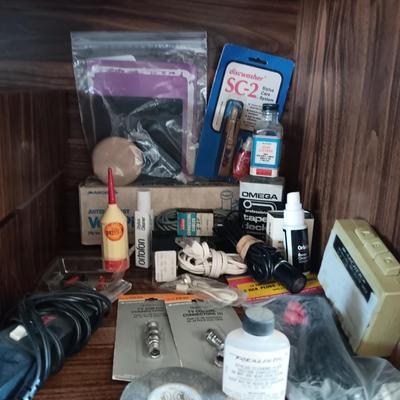 Vintage electronic items - Chemicals - Cassette tapes with organizer - Demagnetizers and more