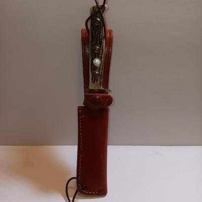NICE! PUMA 6397 Solingen Germany Explorer #30-397 stag handled Knife with leather sheath.