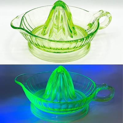 One (1) Vtg Large Uranium Vaseline Glass Juicer