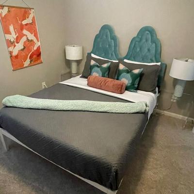 Turquoise Upholstered Queen Bed