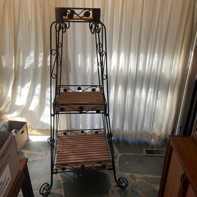Three Tier Wrought Iron + Teak Open Shelf Etagere (DR-RG)