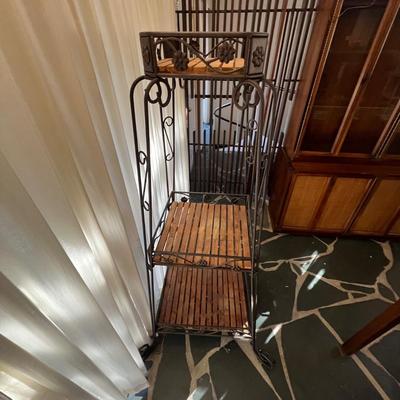 Three Tier Wrought Iron + Teak Open Shelf Etagere (DR-RG)