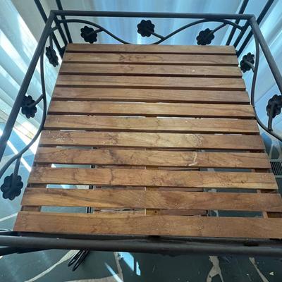 Three Tier Wrought Iron + Teak Open Shelf Etagere (DR-RG)