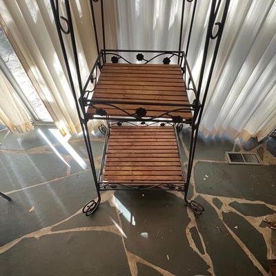 Three Tier Wrought Iron + Teak Open Shelf Etagere (DR-RG)