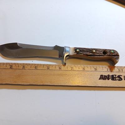 Mint PUMA 6377 White Hunter Genuine Pumamaster steel Solingen Germany Knife with leather sheath stag horn handle