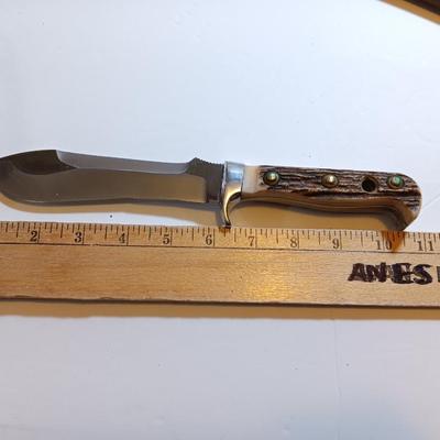 Mint PUMA 6377 White Hunter Genuine Pumamaster steel Solingen Germany Knife with leather sheath stag horn handle