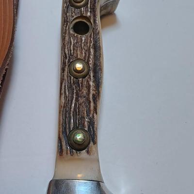 Mint PUMA 6377 White Hunter Genuine Pumamaster steel Solingen Germany Knife with leather sheath stag horn handle