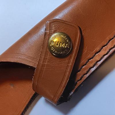 Mint PUMA 6377 White Hunter Genuine Pumamaster steel Solingen Germany Knife with leather sheath stag horn handle