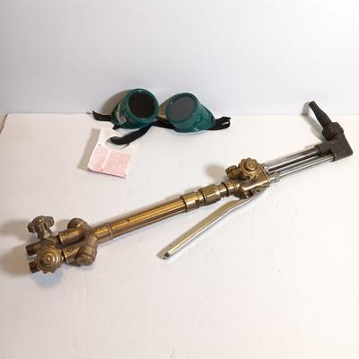 Victor straight cutting / welding torch head with shades and welding gloves.