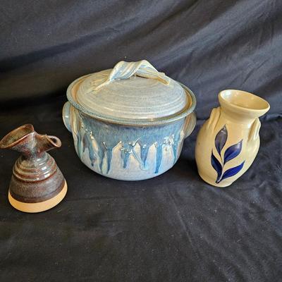 Pottery Lidded Bowl and Vases (LR-DW)