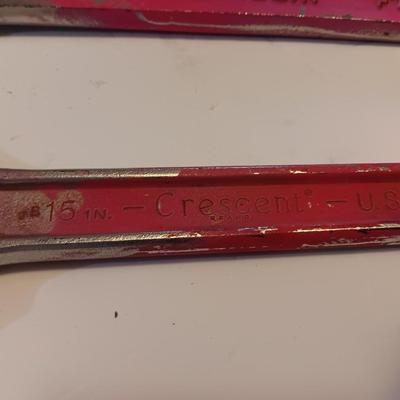 Two large adjustable wrenches - 1 11/16" Cresent and 3/18" Facom