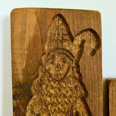 Pair of Vintage Carved Wooden Speculaas Cookie Molds