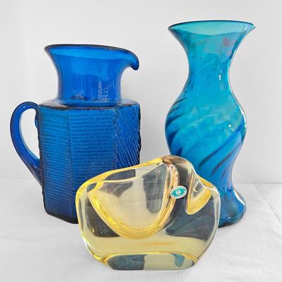 Vintage Glass Lot - Czech Bohemian, Cobalt Blue, Vases, Pitcher