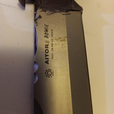 AITOR BOWIE knife with leather camouflage sheath
