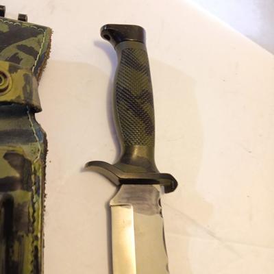 AITOR BOWIE knife with leather camouflage sheath