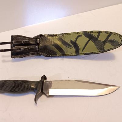 AITOR BOWIE knife with leather camouflage sheath
