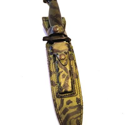 AITOR BOWIE knife with leather camouflage sheath