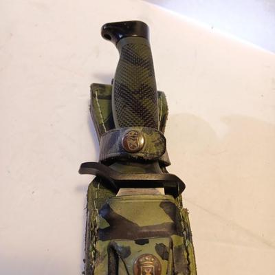 AITOR BOWIE knife with leather camouflage sheath