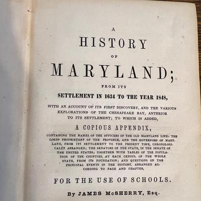 c. 1852 History of Maryland Antique Book