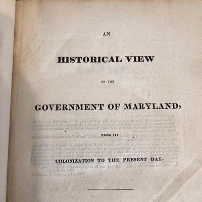c. 1831 Historical View of the Government of Maryland Antique Book