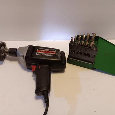 Craftsman electric 3/8-inch variable speed reversible drill with assortment of drill bits