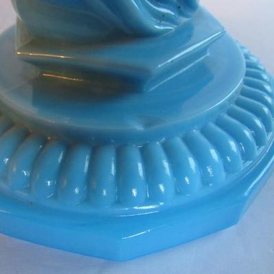 Vintage Blue Milk Glass Dolphin Candlestick, Read Description