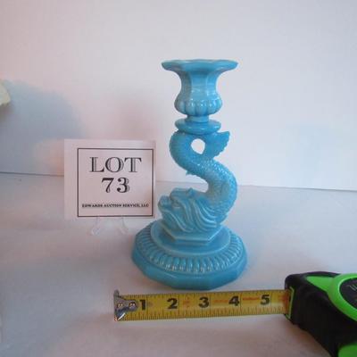 Vintage Blue Milk Glass Dolphin Candlestick, Read Description