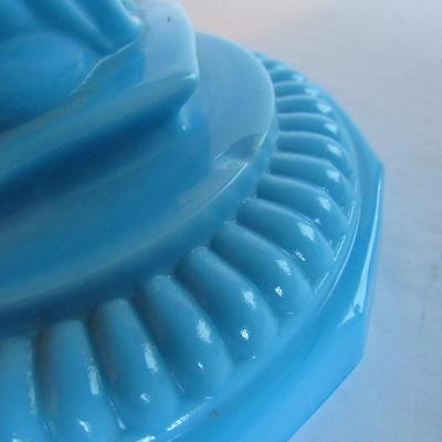 Vintage Blue Milk Glass Dolphin Candlestick, Read Description