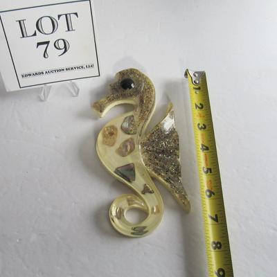 Mid Century Acrylic and Abalone Shell Seahorse Wall Plaque