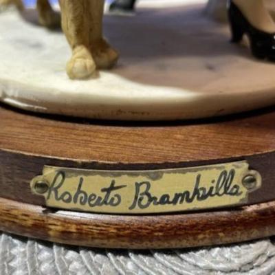 Vintage ROBERTO BRAMBILLO Italian Detailed Hand Painted Lady/Dog Sculpture/Figurine in VG Condition.