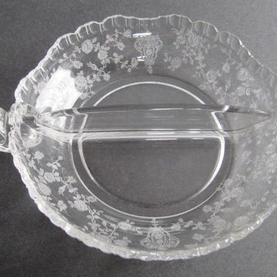 Vintage Cambridge Glass Rosepoint Divided Nappy
