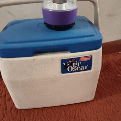 The Oscar cooler with camping lantern and camo fabric folding stool with storage - PERFECT DAY FISHING !