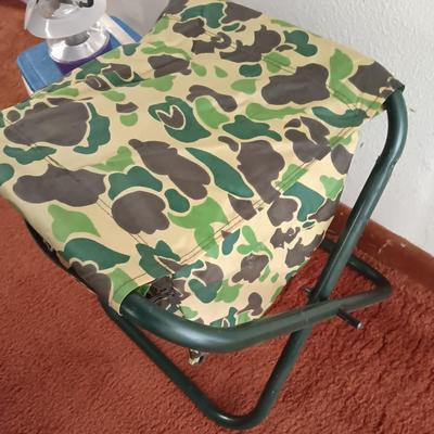 The Oscar cooler with camping lantern and camo fabric folding stool with storage - PERFECT DAY FISHING !