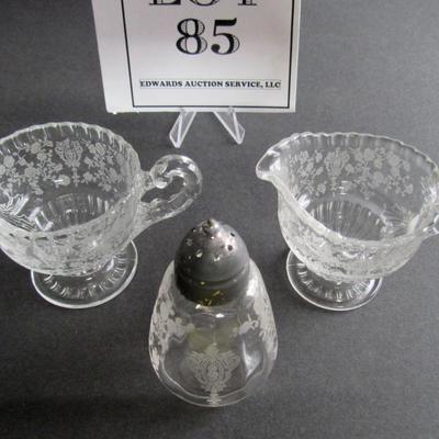 Vintage Cambridge Rosepoint Individual Sugar and Creamer and Salt Shaker