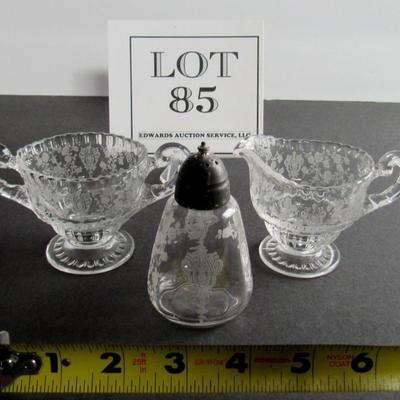 Vintage Cambridge Rosepoint Individual Sugar and Creamer and Salt Shaker