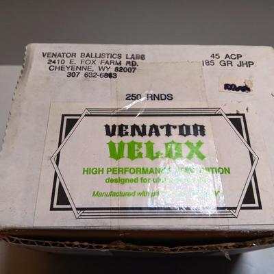 Venator Ballistics Velox High Performance Ammunition 45 ACP 185 GR JHP Ammunition