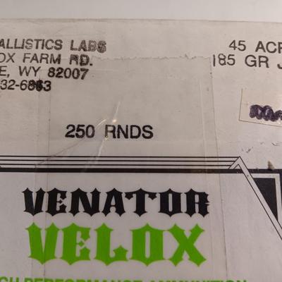 Venator Ballistics Velox High Performance Ammunition 45 ACP 185 GR JHP Ammunition
