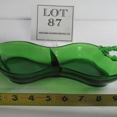 Vintage Cambridge 2 Section Relish Keyhole Handles, Emerald Green