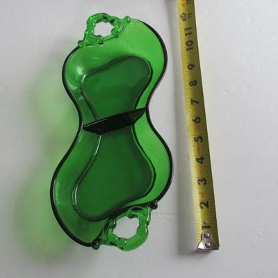 Vintage Cambridge 2 Section Relish Keyhole Handles, Emerald Green