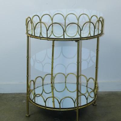 Gilt Metal Side Table with Mirrored Shelves