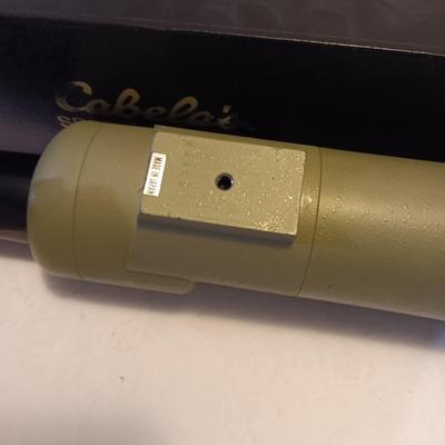 Cabela's non-Armor 75mm SSY76 spotting scope with padded storage case and original box.