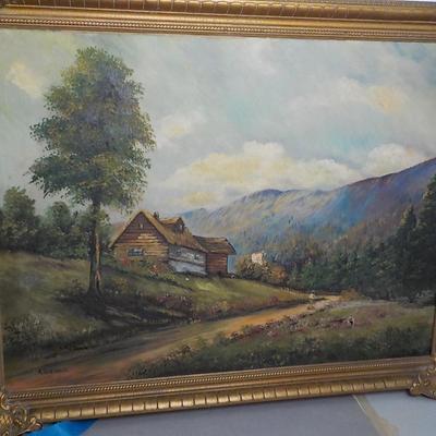 "The Mountain top Cabin" Original oil 42 x 32 by R.G. Welsch.