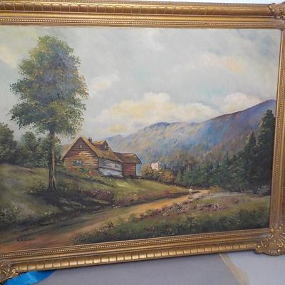 "The Mountain top Cabin" Original oil 42 x 32 by R.G. Welsch.