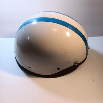 Vintage 1966 Half Motorcycle Helmet Blue stripes make you go faster!!