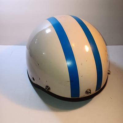 Vintage 1966 Half Motorcycle Helmet Blue stripes make you go faster!!